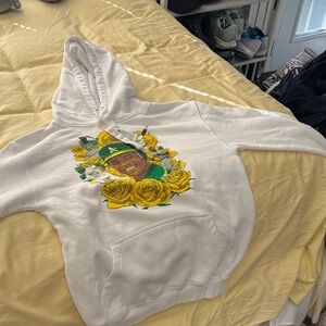 White Graphic Hoodie with Yellow Rose Baseball Portrait Rickey Henderson